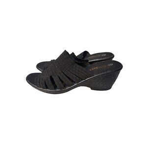 Bernie Mev Womens Black‎ Woven Elastic Slide Wedge Sandals Size 6.5